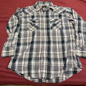 Lot Of 2 Ely Plains Western Wear Pearl Snap Button Western Cowboy Plaid L Shirt